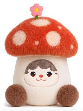 Mushymallow Red Mushroom Plush Pillow Soft Stuffed Toy, Med Size 8" *Box Damage*